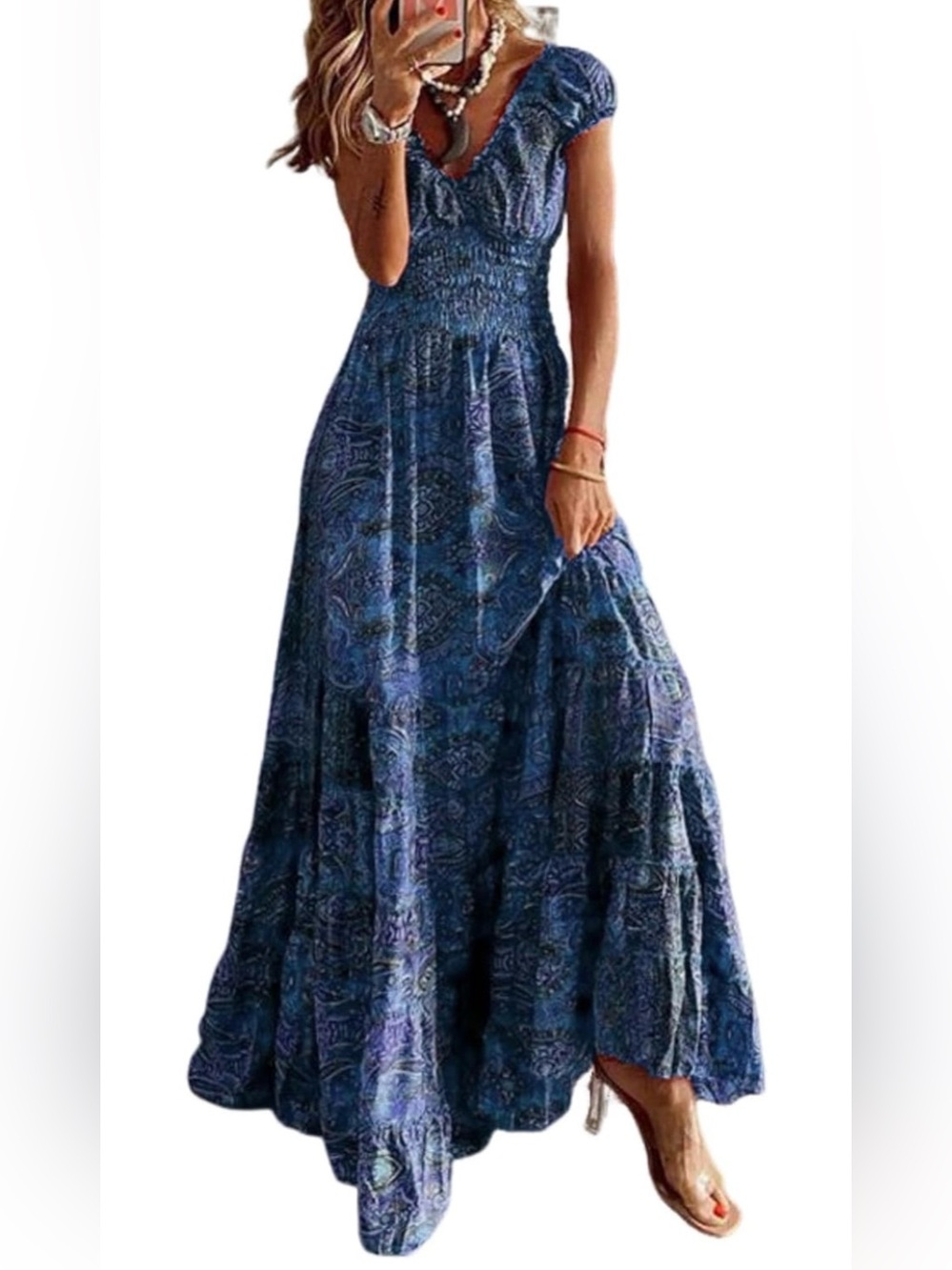 Blue Bohemian Maxi Skirt - Women's Flowing Tiered Skirt